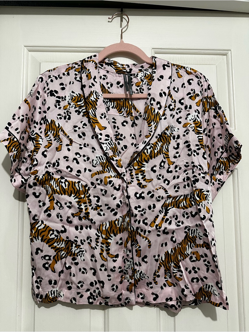 Anthropologie Pink Tiger Print Button-Down Shirt